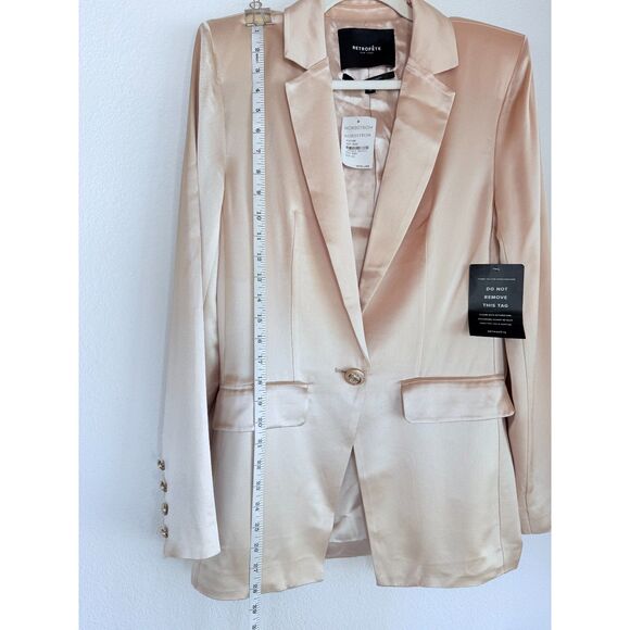 NWT Retrofête Silky Satin One Button Leo Blazer in Dusty Peach Pink Size Small - Picture 12 of 15